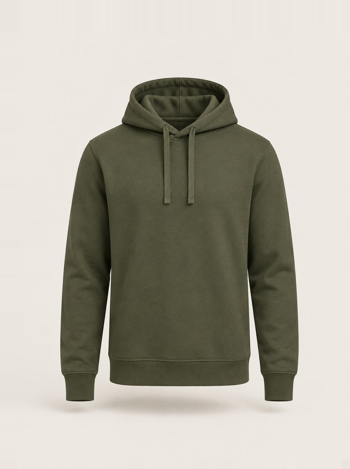 Camden Loopback Hoodie in olive, front on