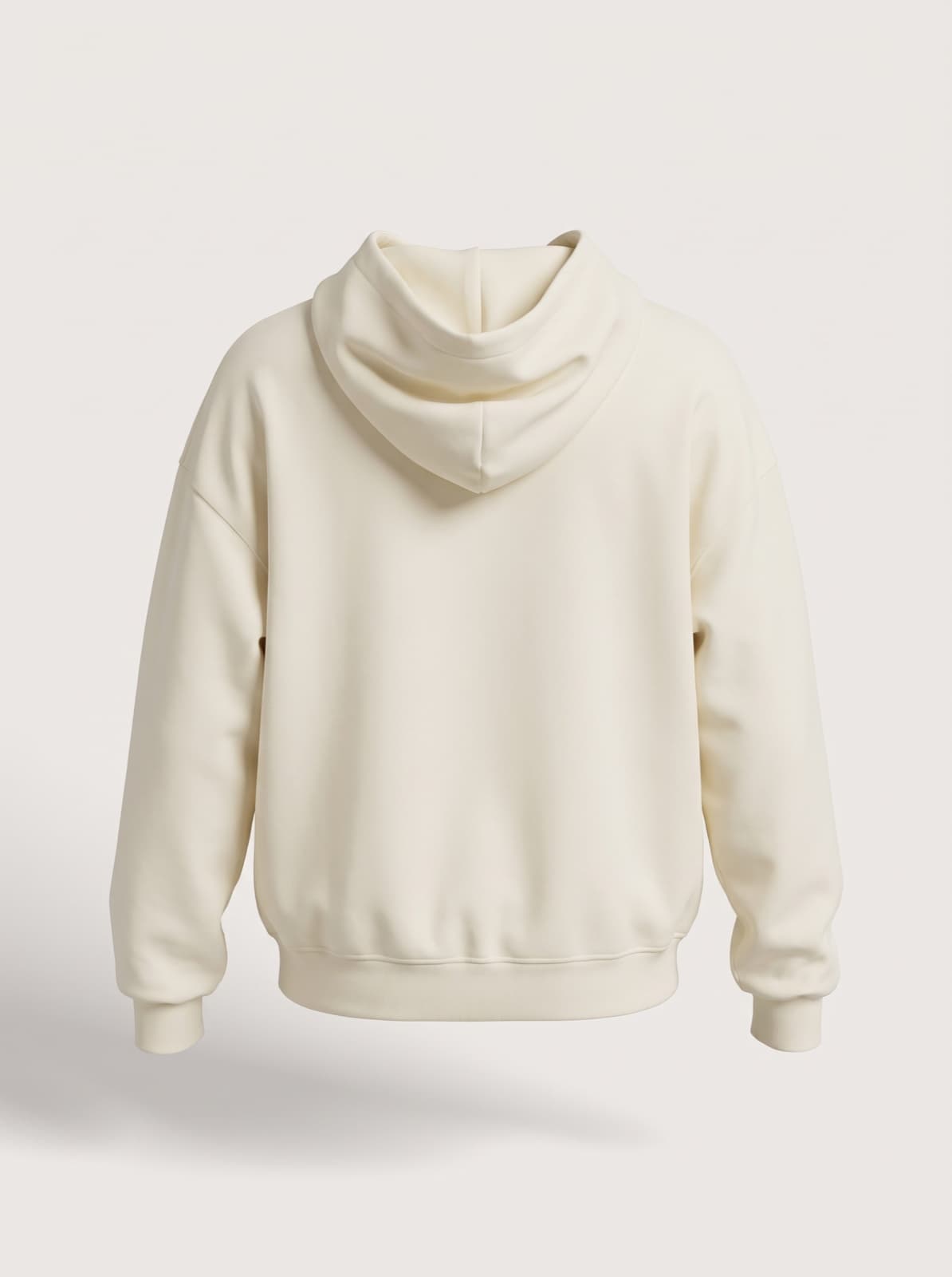 Back of the Chelsea Pullover in cream showing the hood laid flat